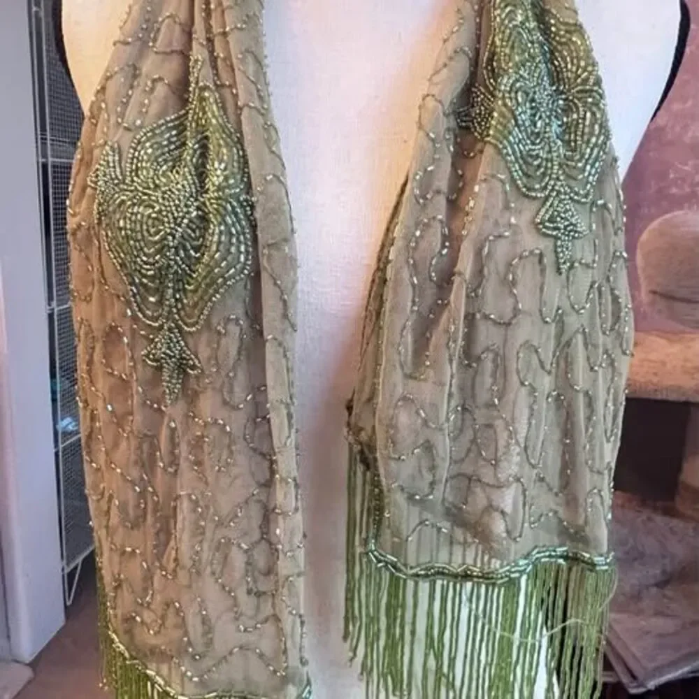 Exquisitely Beaded Chic 1930’s inspired Olive Beaded Scarf